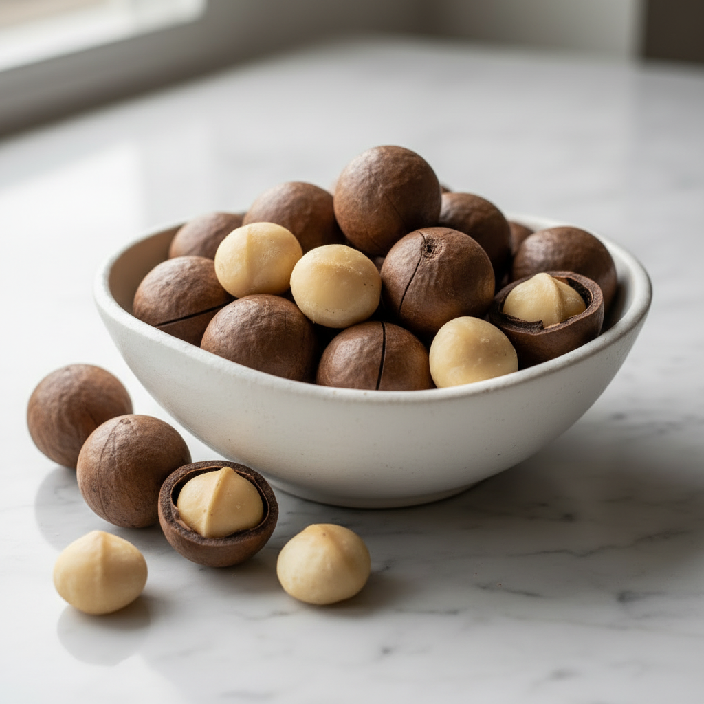 Macadamia Nuts in Shell on Plate